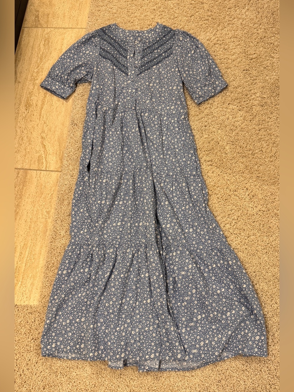 Madewell Cottage Garden Blue Floral Embroidered Button-Front Midi Dress